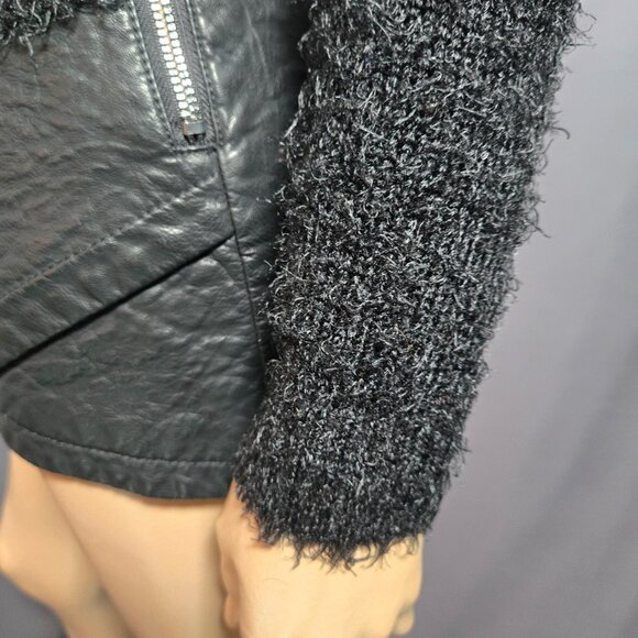 Y2K Black Fluffy Shaggy Sweater Silver Sequin Bird Eagle Size XS V Neck - Picture 8 of 10